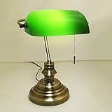 Tischleuchte Bankers Lamp grün mit Zugschalter, Bankerslamp Bankerlampe Gestell antik messing Schirm grün Schreibtischlampe Arbeitsleuchte antik retro Nostalgie