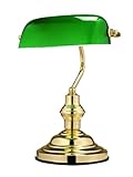 Globo Tischleuchte Bankerlampe messing Glas grün, Schalter 1 x 60 W, E27, H: 36 cm T: 25 cm 2491
