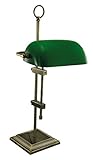 Bankers-Lampe Messing antik mit grünem Glasschirm, 230V, E27, 60W, H: 55cm