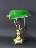 Antike Fundgrube Bankerlampe Schreibtischlampe Lampe Leuchte Messing mit grünem Glasschirm (5018)