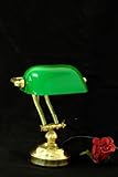 Antike Fundgrube Bankerlampe Bankers Lamp Schreibtischlampe Messing mit grünem Glasschirm (1891)