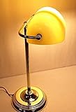 Elegante Art Deko Banker Lampe, Bankerslampe, Messing, gelber Glasschirm