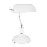Relaxdays Bankerlampe weiß, Glas Lampenschirm, schwenkbarer, Schreibtischlampe, Retro Stil, Tischlampe Metall, Vintage Tischleuchte HBT 36 x 26 x 21 cm, weiß-silber